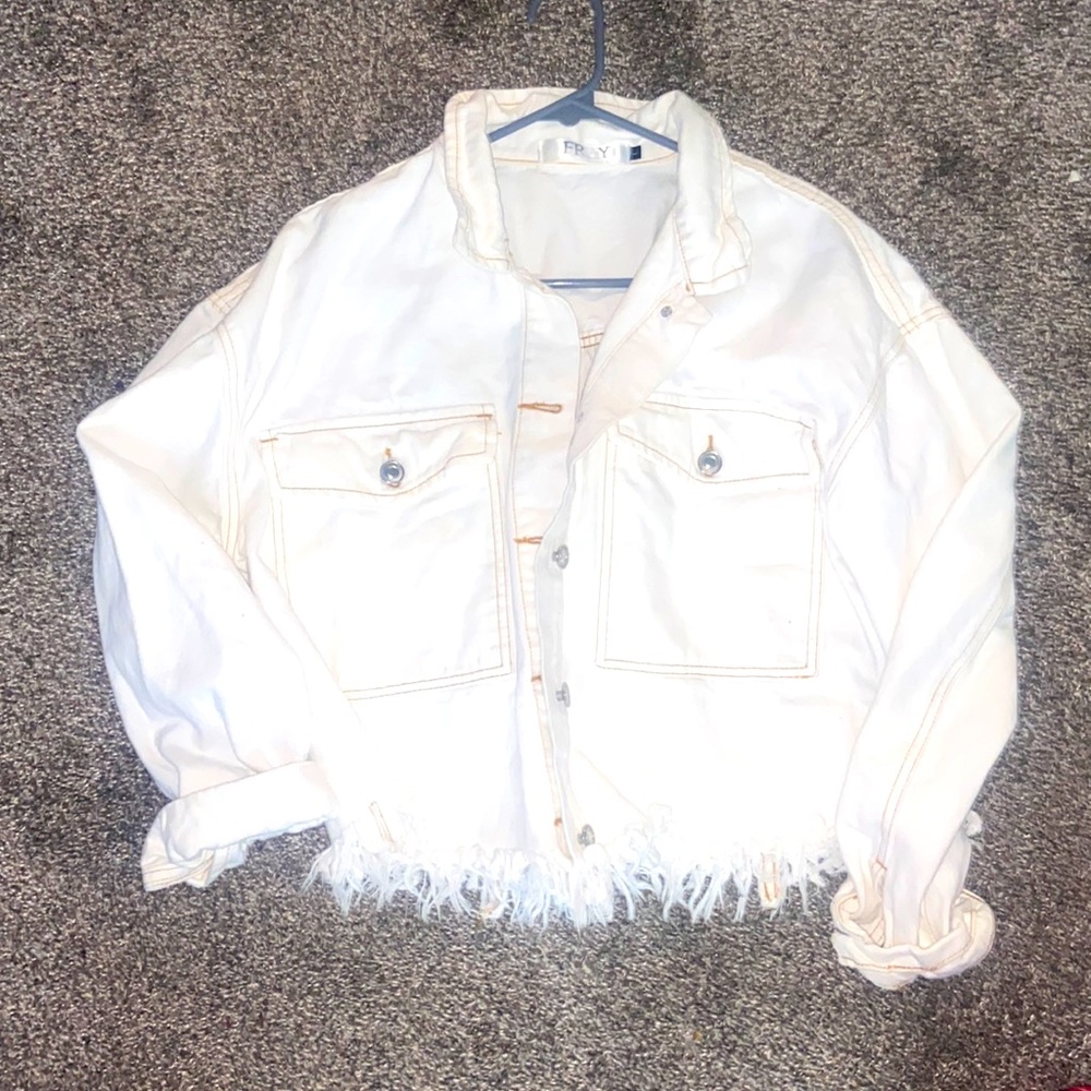 Distressed white jean jacket
